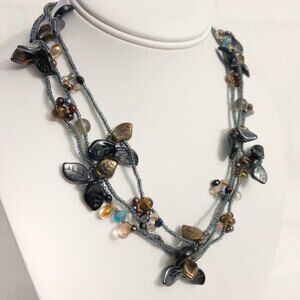 Layered Beaded Leaf Statement Necklace